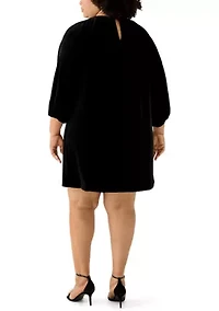 Plus Puff Sleeve Keyhole Velvet Dress