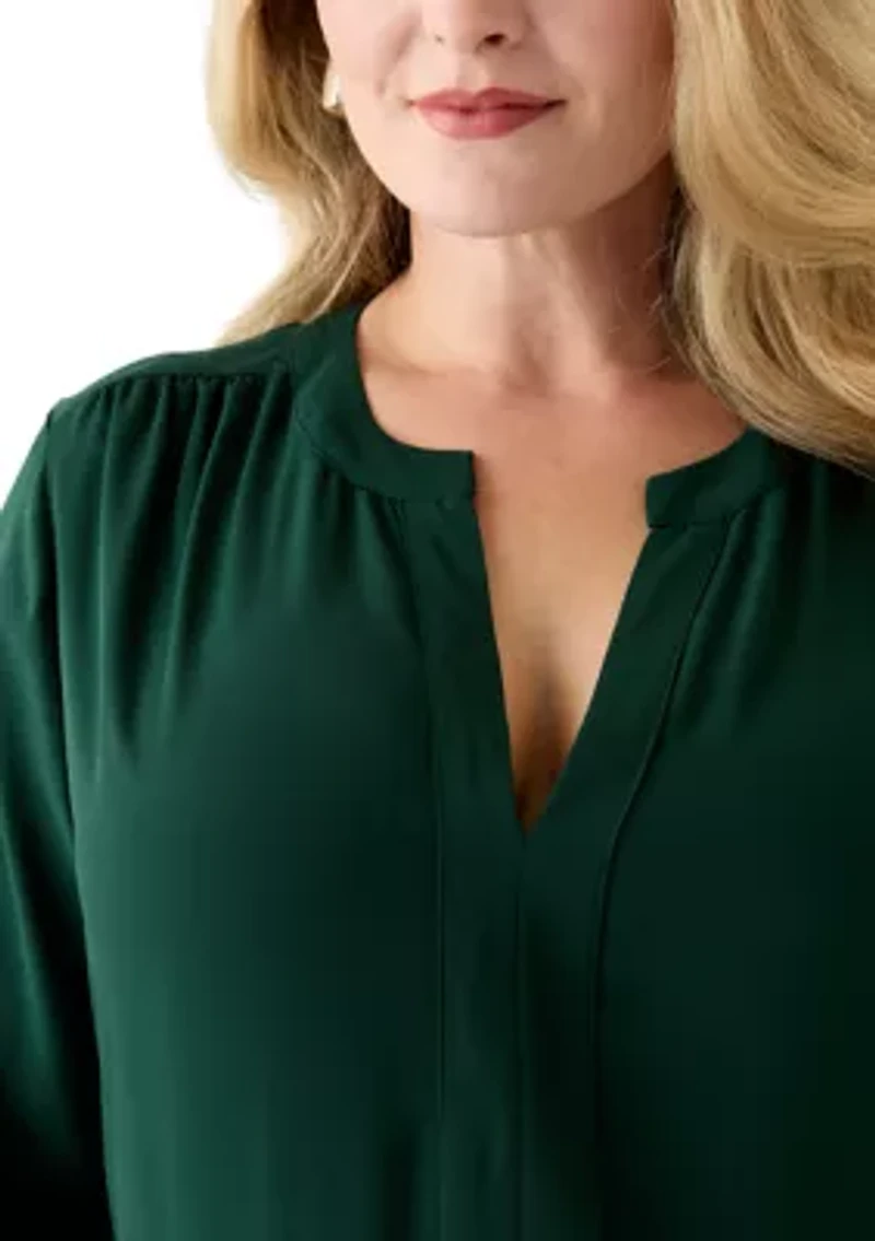 Plus Long Sleeve Split Neck Baby Doll Dress