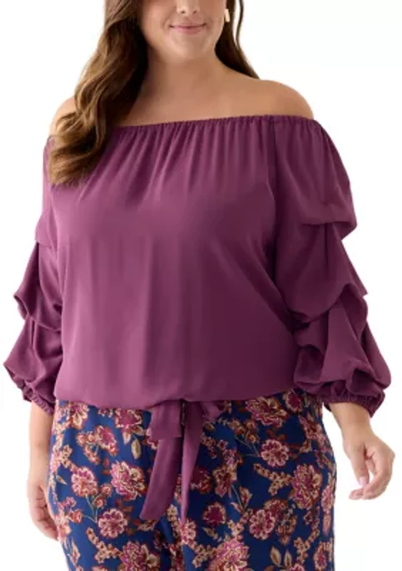 Plus Off the Shoulder Bubble Sleeve Top