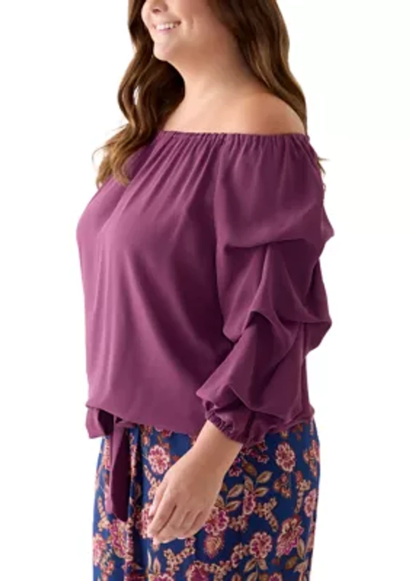 Plus Off the Shoulder Bubble Sleeve Top