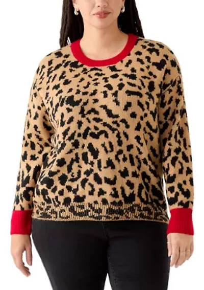 Plus Long Sleeve Crew Neck Animal Sweater