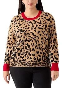 Plus Long Sleeve Crew Neck Animal Sweater