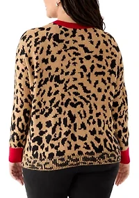 Plus Long Sleeve Crew Neck Animal Sweater