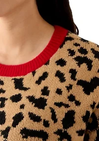 Plus Long Sleeve Crew Neck Animal Sweater