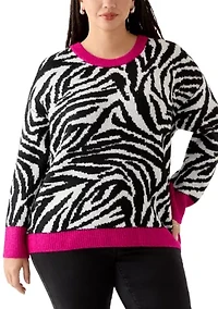 Plus Long Sleeve Crew Neck Animal Sweater