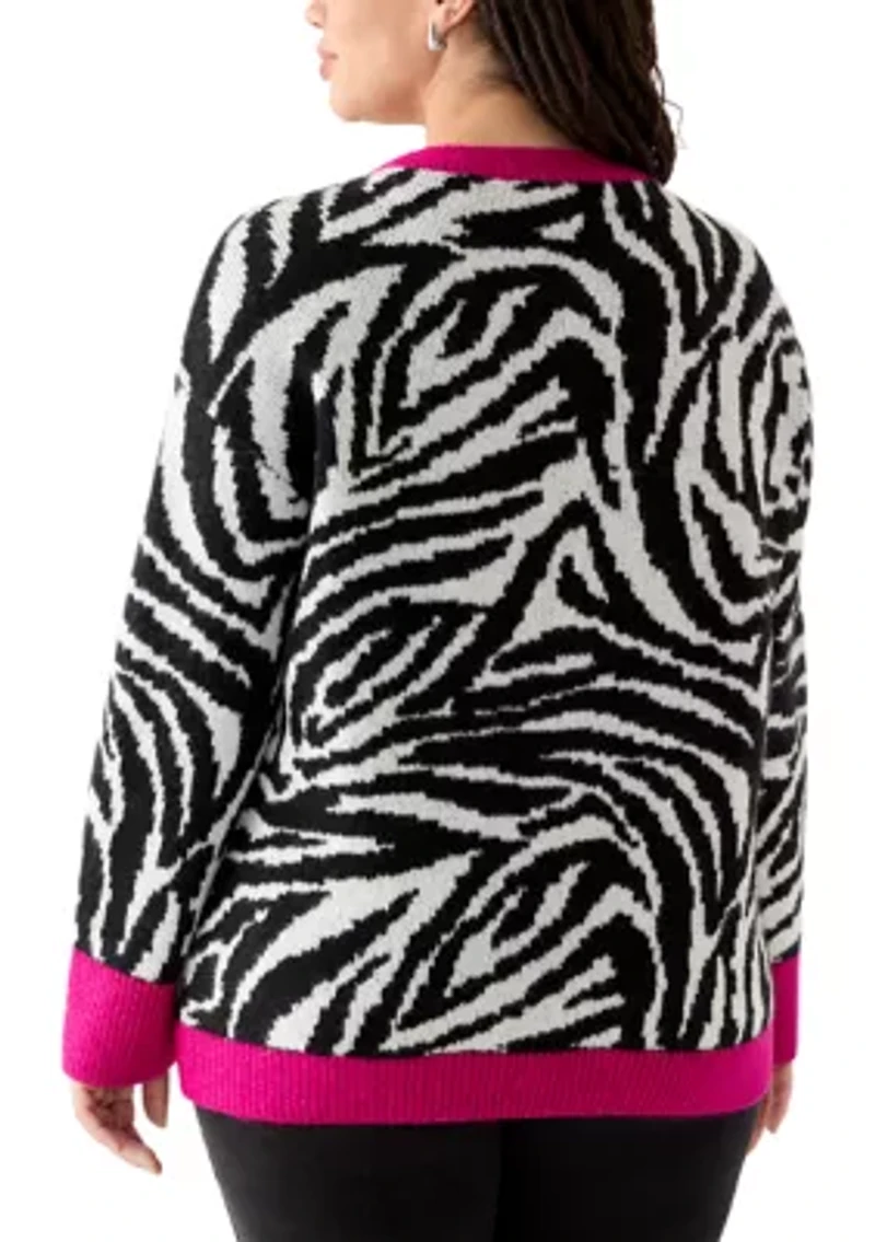 Plus Long Sleeve Crew Neck Animal Sweater