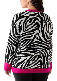 Plus Long Sleeve Crew Neck Animal Sweater