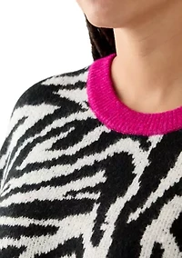 Plus Long Sleeve Crew Neck Animal Sweater