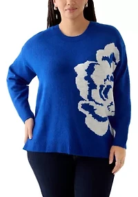 Plus Long Sleeve Crew Neck Flower Sweater
