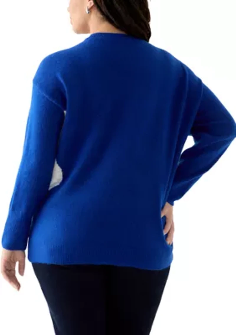 Plus Long Sleeve Crew Neck Flower Sweater