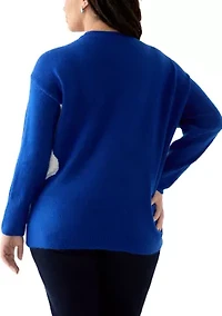 Plus Long Sleeve Crew Neck Flower Sweater