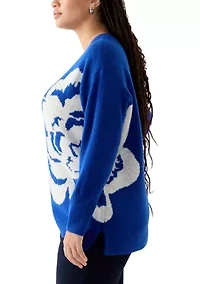 Plus Long Sleeve Crew Neck Flower Sweater