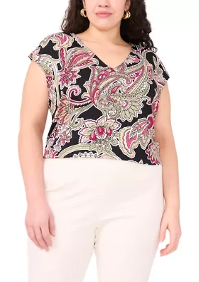 Plus Short Sleeve V-Neck Top
