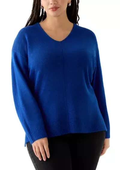 Plus Drop Shoulder Sweater with Exposed Seam