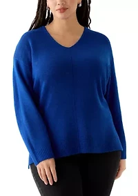 Plus Drop Shoulder Sweater with Exposed Seam