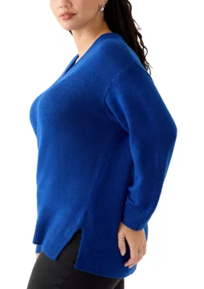 Plus Drop Shoulder Sweater with Exposed Seam