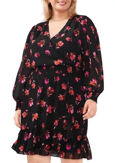 Plus Smocked Waist Surplice Dress