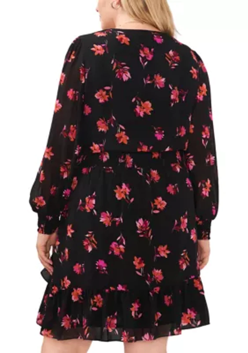 Plus Smocked Waist Surplice Dress