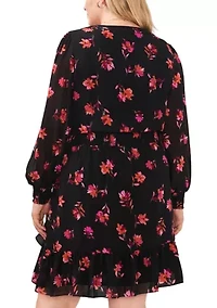 Plus Smocked Waist Surplice Dress