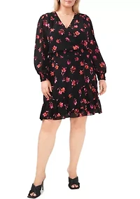 Plus Smocked Waist Surplice Dress