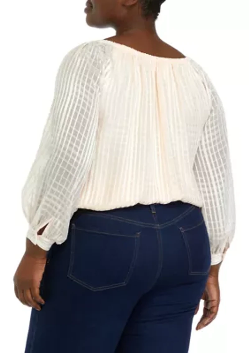 Plus Long Sleeve Blouse with Tie Detail