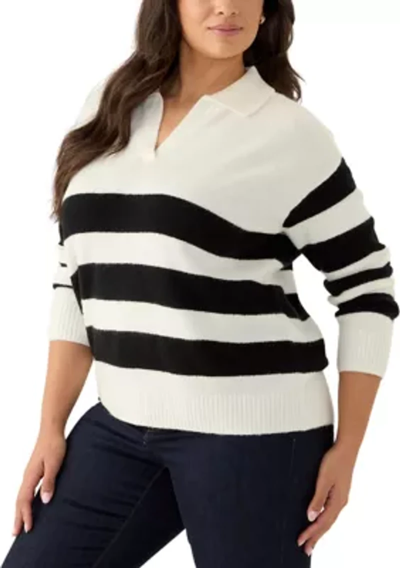 Plus Striped Polo Sweater