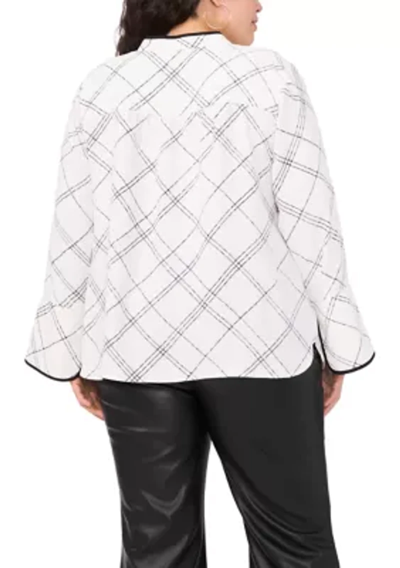 Plus V-Neck 3/4 Sleeve Wide Cuff Wove Blouse
