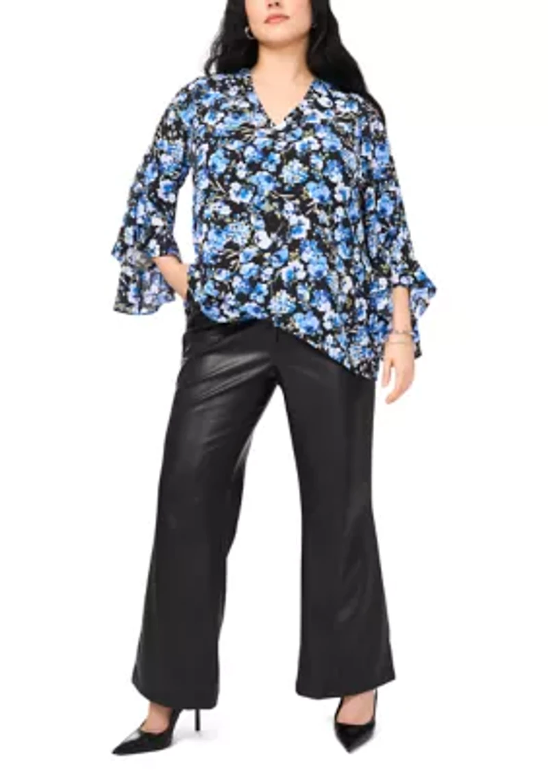 Plus V-Neck 3/4 Sleeve Blouse