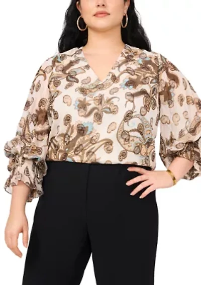 Plus Woven V-Neck Blouse