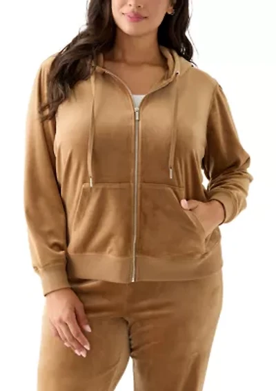 Plus Velour Zip Front Hoodie