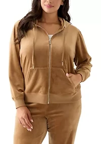 Plus Velour Zip Front Hoodie