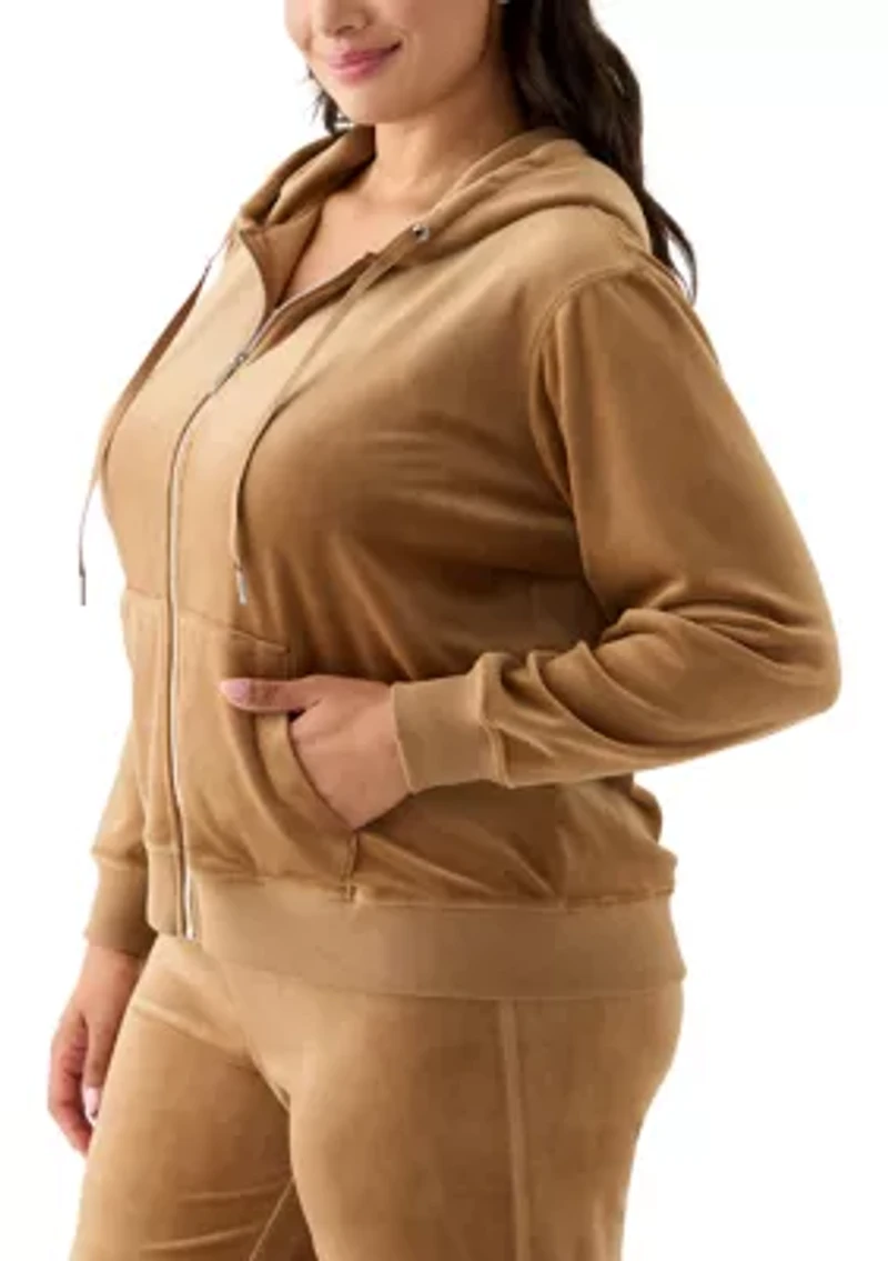Plus Velour Zip Front Hoodie