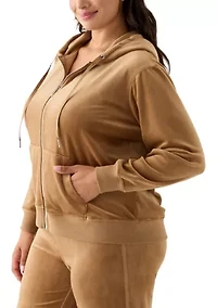 Plus Velour Zip Front Hoodie