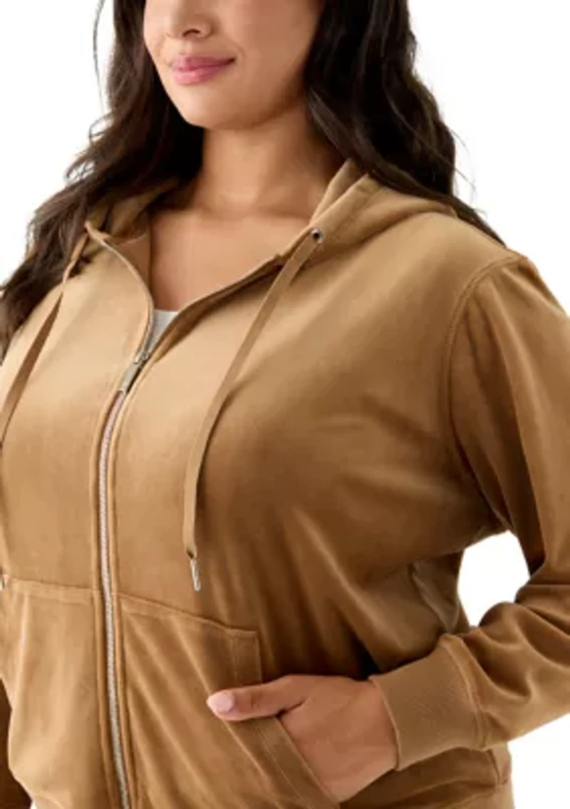 Plus Velour Zip Front Hoodie