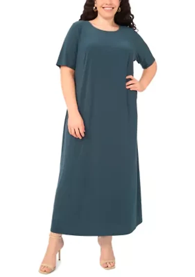 Plus Short Sleeve Crew Neck Maxi Dress