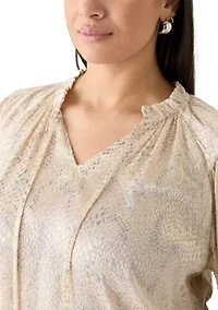 Plus Long Sleeve Peasant Woven Top