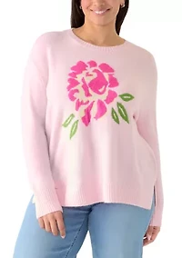 Plus Crew Neck Stitch Detail Floral Sweater