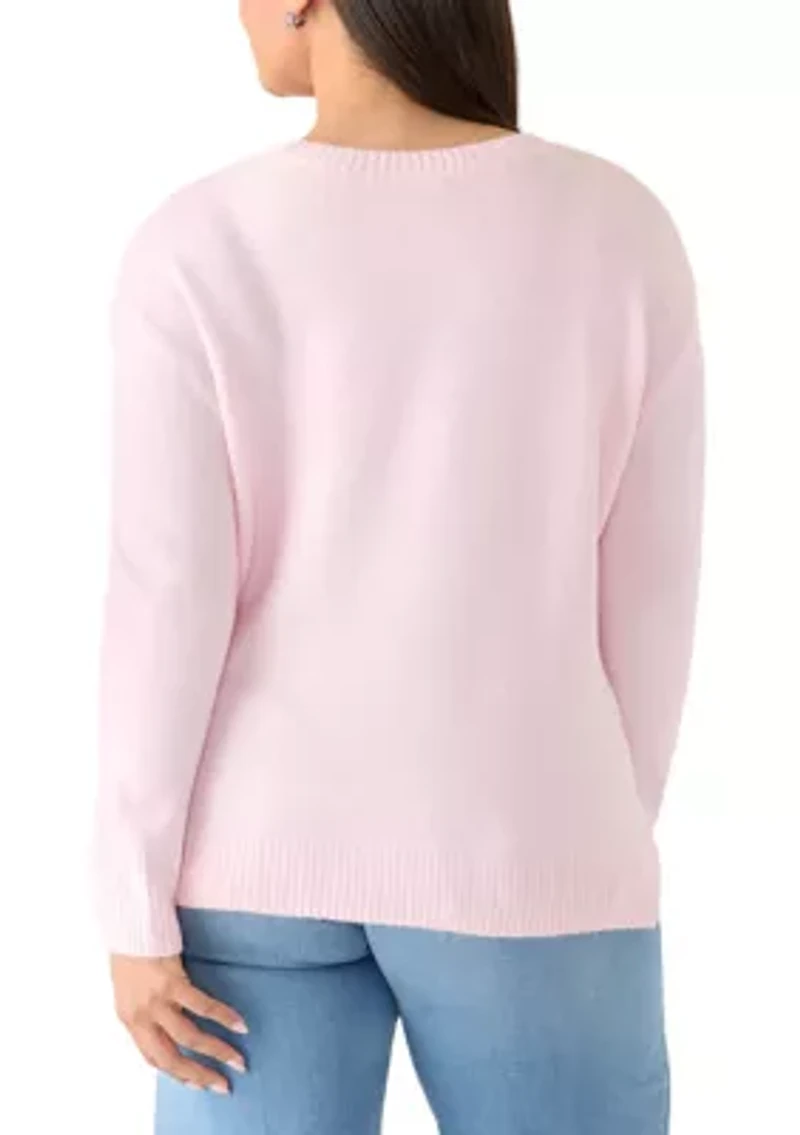 Plus Crew Neck Stitch Detail Floral Sweater