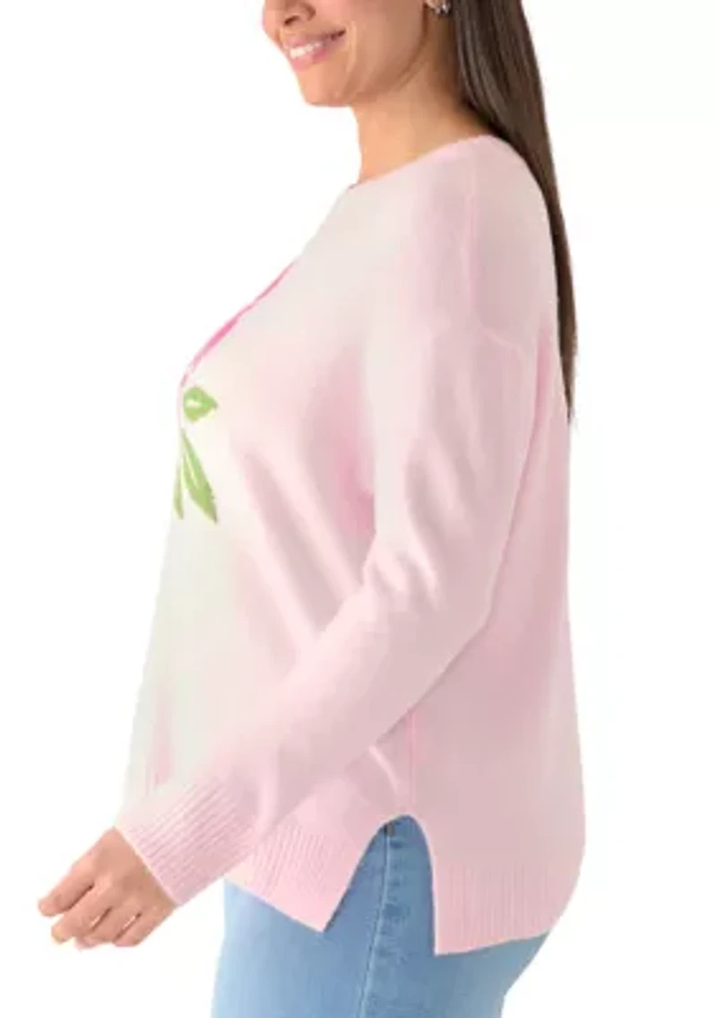 Plus Crew Neck Stitch Detail Floral Sweater