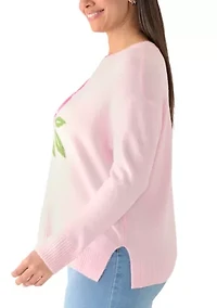 Plus Crew Neck Stitch Detail Floral Sweater