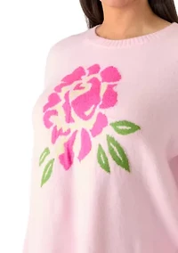 Plus Crew Neck Stitch Detail Floral Sweater