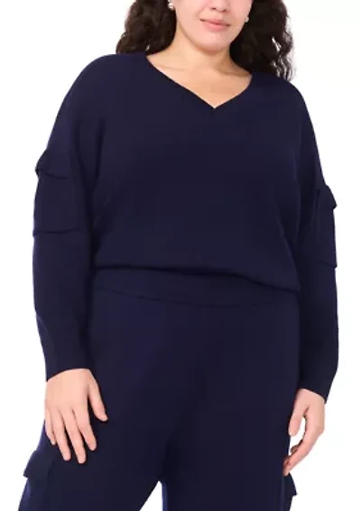 Plus Long Sleeve V-Neck Cargo Sweater