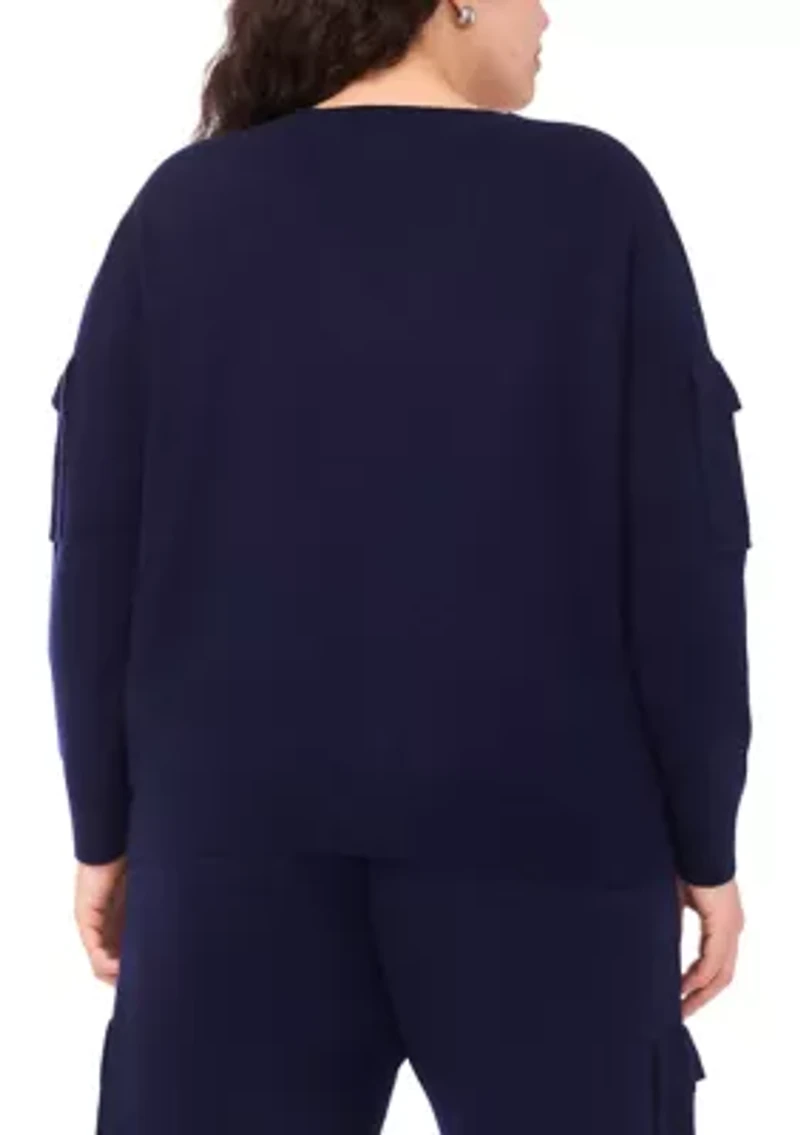 Plus Long Sleeve V-Neck Cargo Sweater