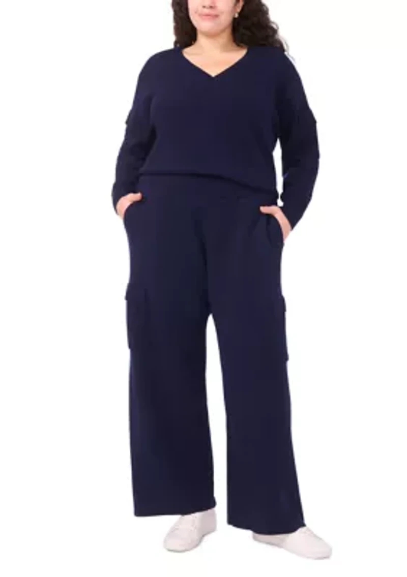 Plus Long Sleeve V-Neck Cargo Sweater