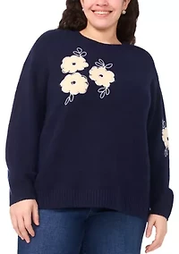 Plus Long Sleeve Stitch Detail Floral Sweater