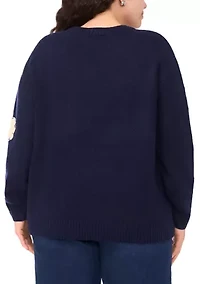 Plus Long Sleeve Stitch Detail Floral Sweater