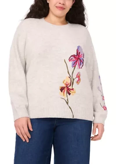 Plus Crewneck Stitch Floral Sweater
