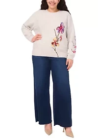 Plus Crewneck Stitch Floral Sweater