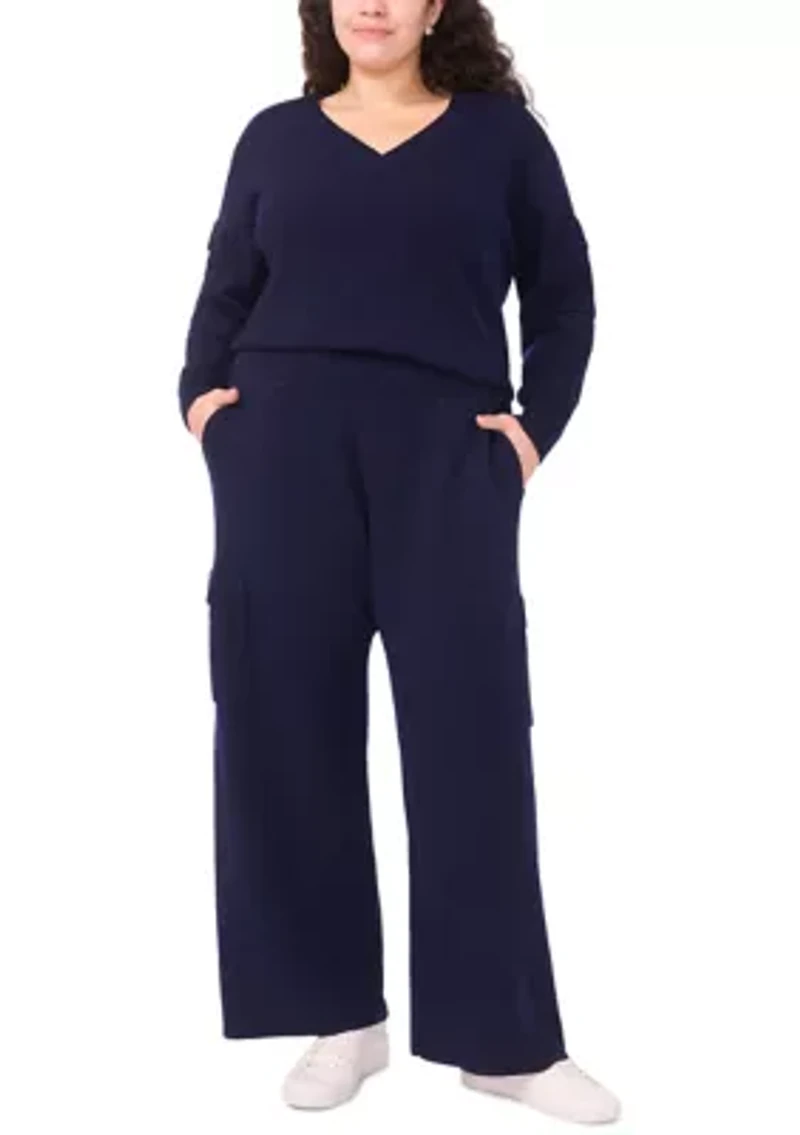 Plus Wide Leg Cargo Pocket Sweater Pants