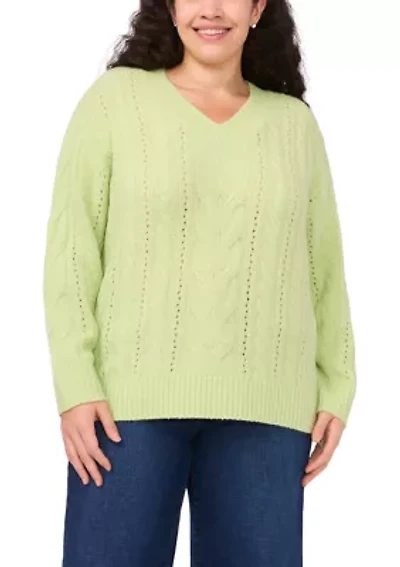 Plus V-Neck Cable Knit Sweater